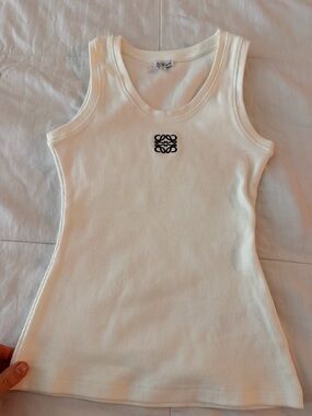 Loewe Cream Ribbed Logo Tank Top